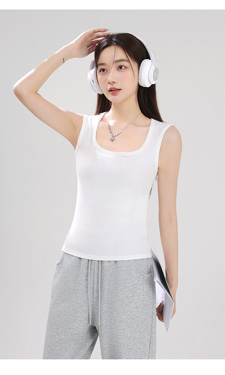 FitonTon Women's Ribbed Casual Slim Fit Tank Top, Comfortable and Versatile, Off-White + Heather Gray, Size L 10