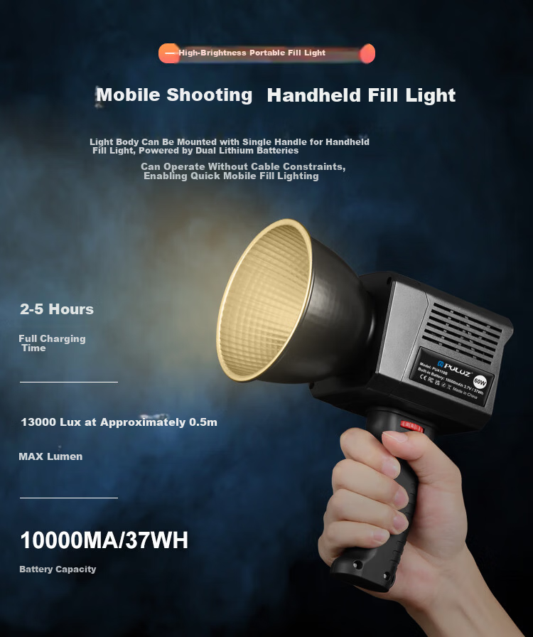 Pangniu 60W COB Handheld Photography Live Streaming Light Vlog Video Recording Bi-color Fill Light PU4119B Live Streaming Photography Light 4