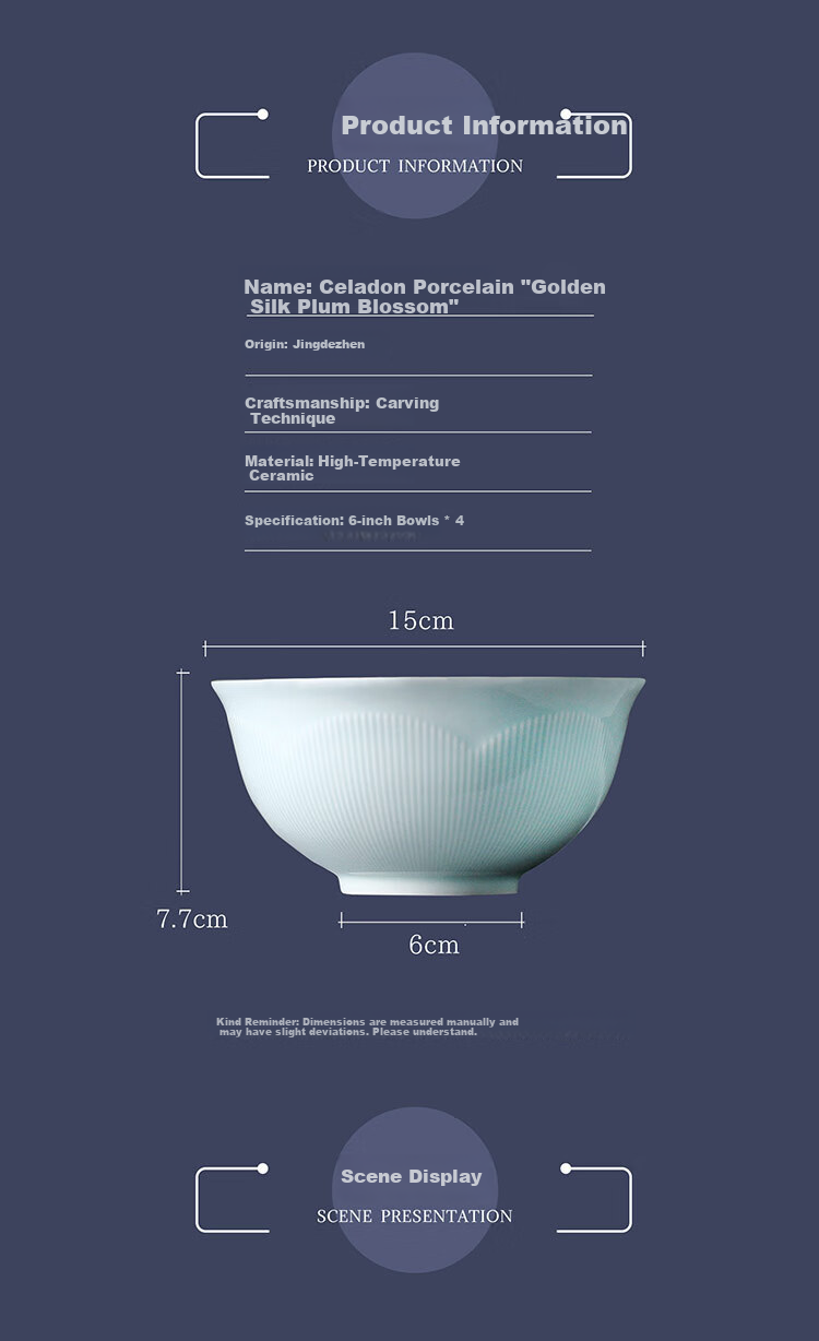 Changnan Underglaze Color Jingdezhen Dinnerware Set 6-Inch Ceramic Rice Bowls Soup Bowls Home Use 4-Piece Set 3