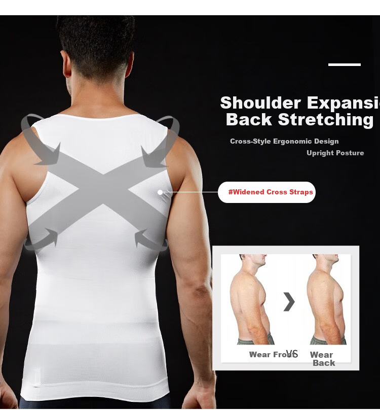 KJ Men's Shapewear Waist Slimming Vest Elastic Body Shaping Chest Compression Fitness Sports Tummy Control Shirt 9