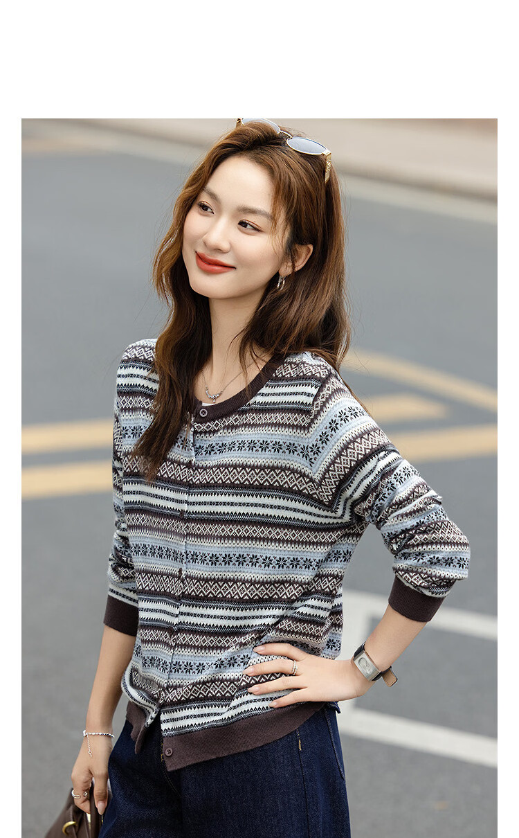 Demana【With Mulberry Silk/Wool】Autumn Vintage Colorblock Jacquard Slim Fit Knit Cardigan for Women Premium 14