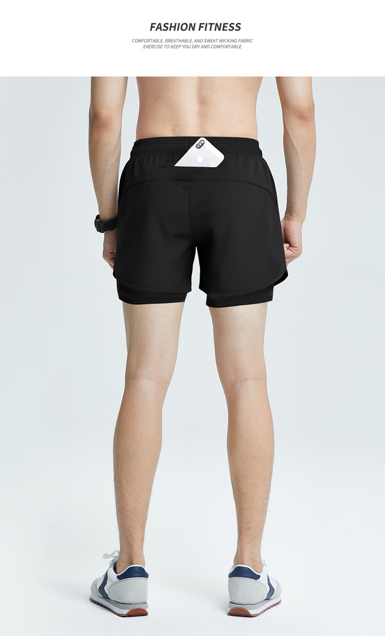 BURUITE Men's Running Shorts with Inner Liner, Three-Quarter Athletic Shorts, Summer Professional Marathon Quick-Dry 2-in-1 Fitness Pants 11