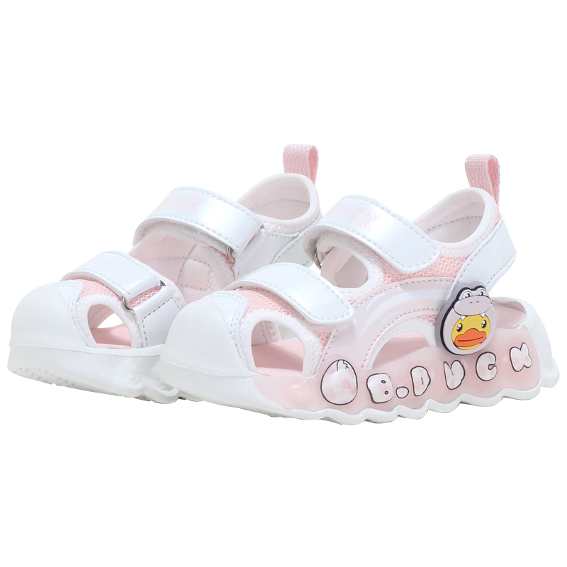 B.Duck Children's Closed-Toe Sandals, Summer Boys And Girls Glow-In Shoes, Fashionable Light-Up Sandals, 5026 White-Pink, Size 29