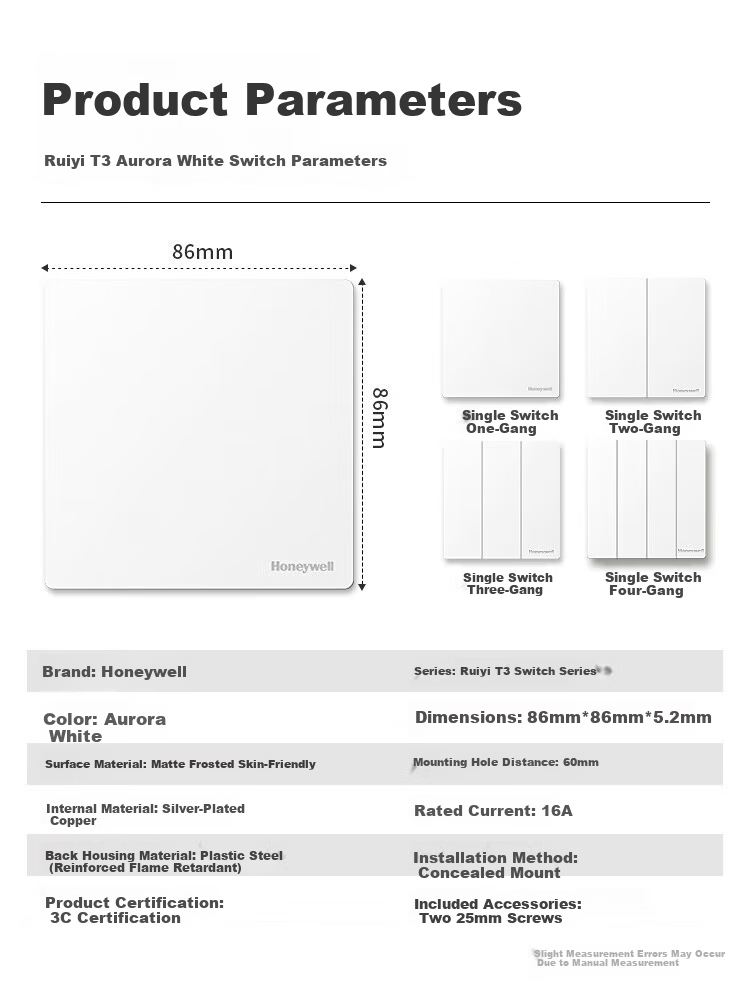 Honeywell Ultra-Thin Frameless Switch Socket Panel Matte Skin-Friendly 86 Type Two-Gang Multi-Control Ruiyi T3 Phantom Night Black 20