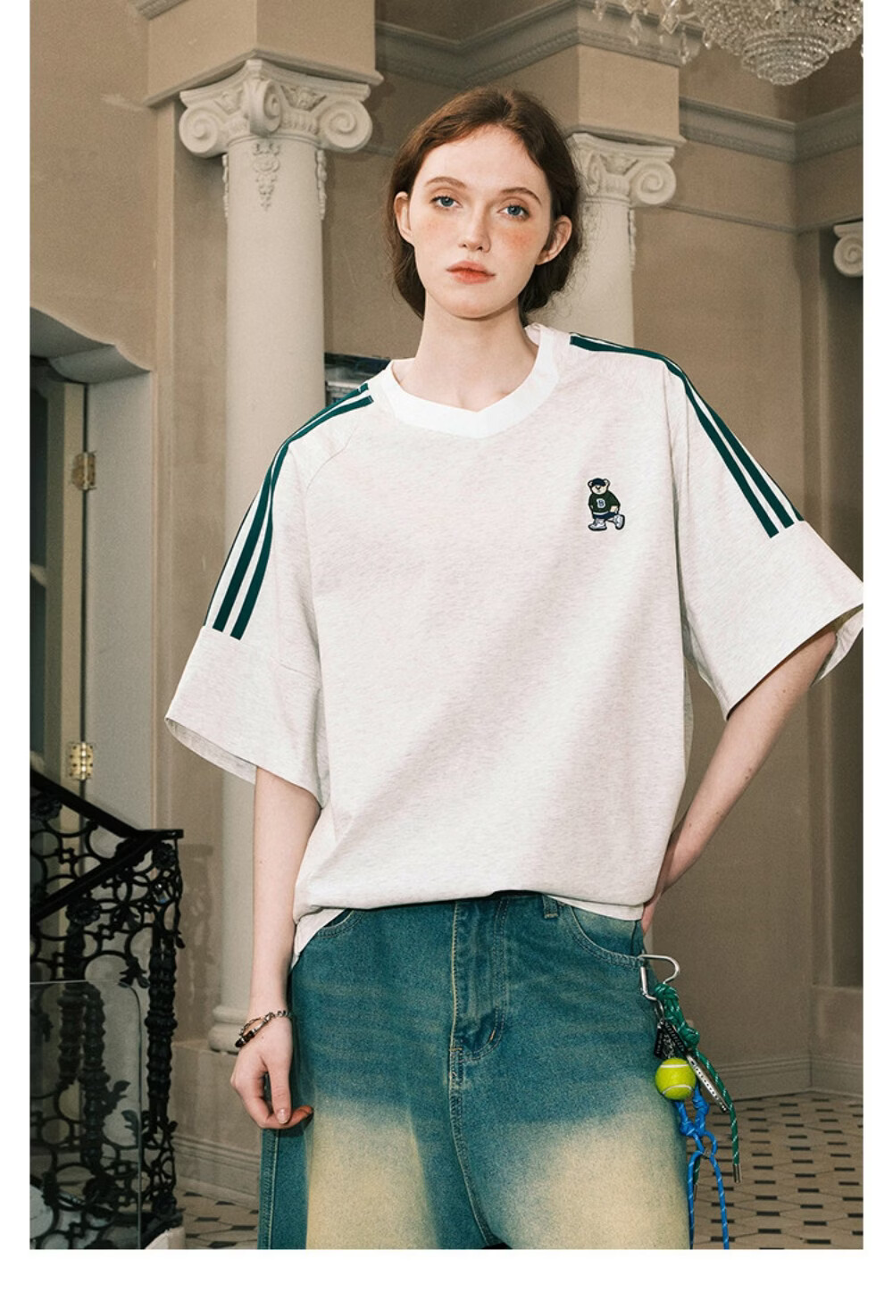 ICH MODE Raglan Stripe V-Neck Short Sleeve T-Shirt Women Summer Bear Series Sorona Cooling Top Black M 17