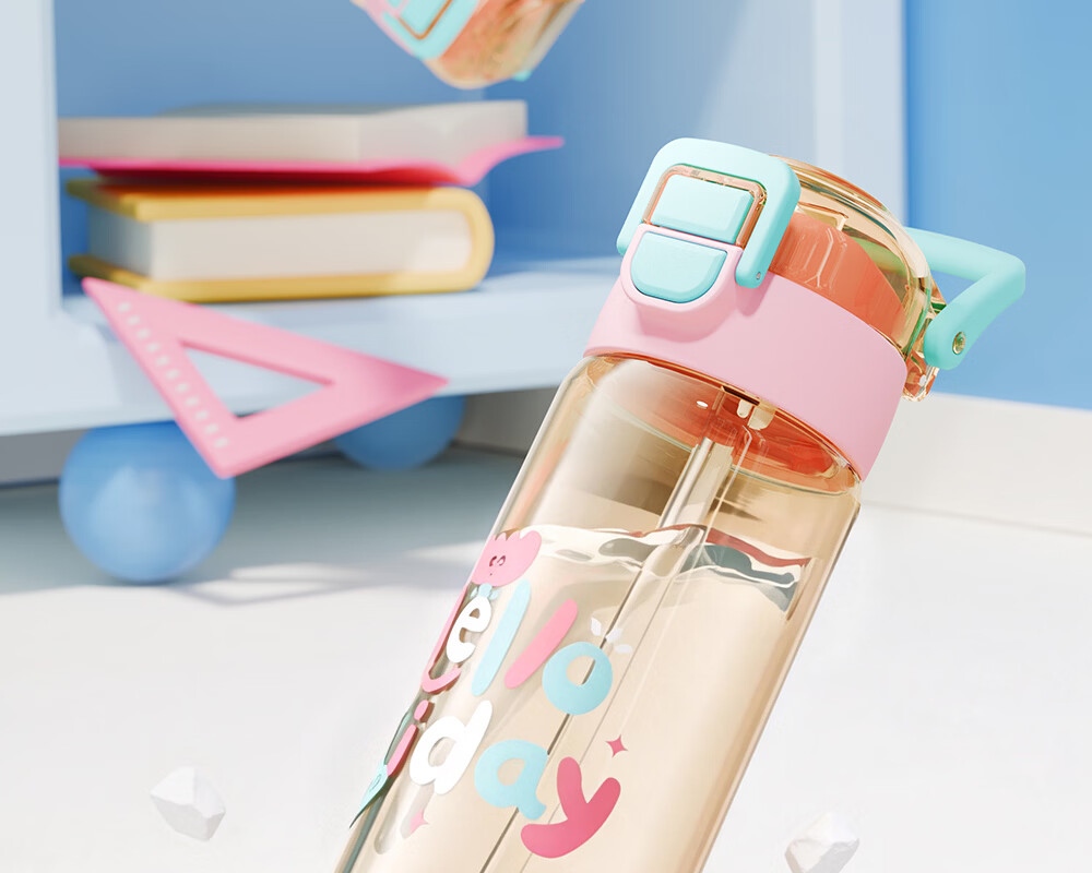 Fuguang Kids Straw Cup Girls Summer PPSU Plastic Water Bottle Dual Drinking Cup Student High-Value Large Capacity Sports Water Bottle 20