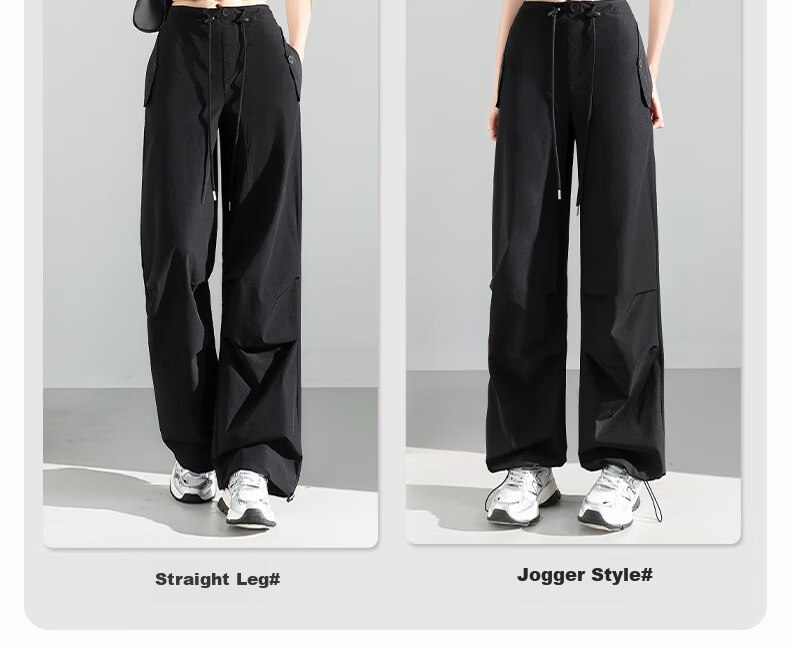 FitonTon Women's Work Pants 2025 Autumn Winter New Drawstring Pleated High Waist Loose Casual Draped Straight-Leg Pants 13