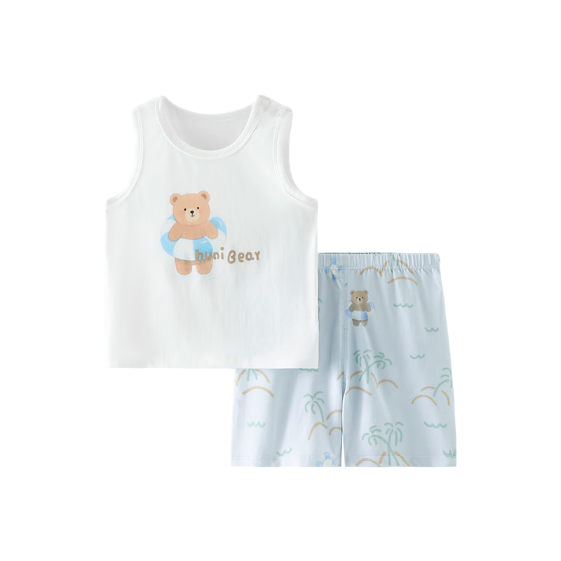 Happy Little Bear Baby Summer Set Cartoon Vest and Shorts Two-Piece Modal Thin Breathable Homewear
