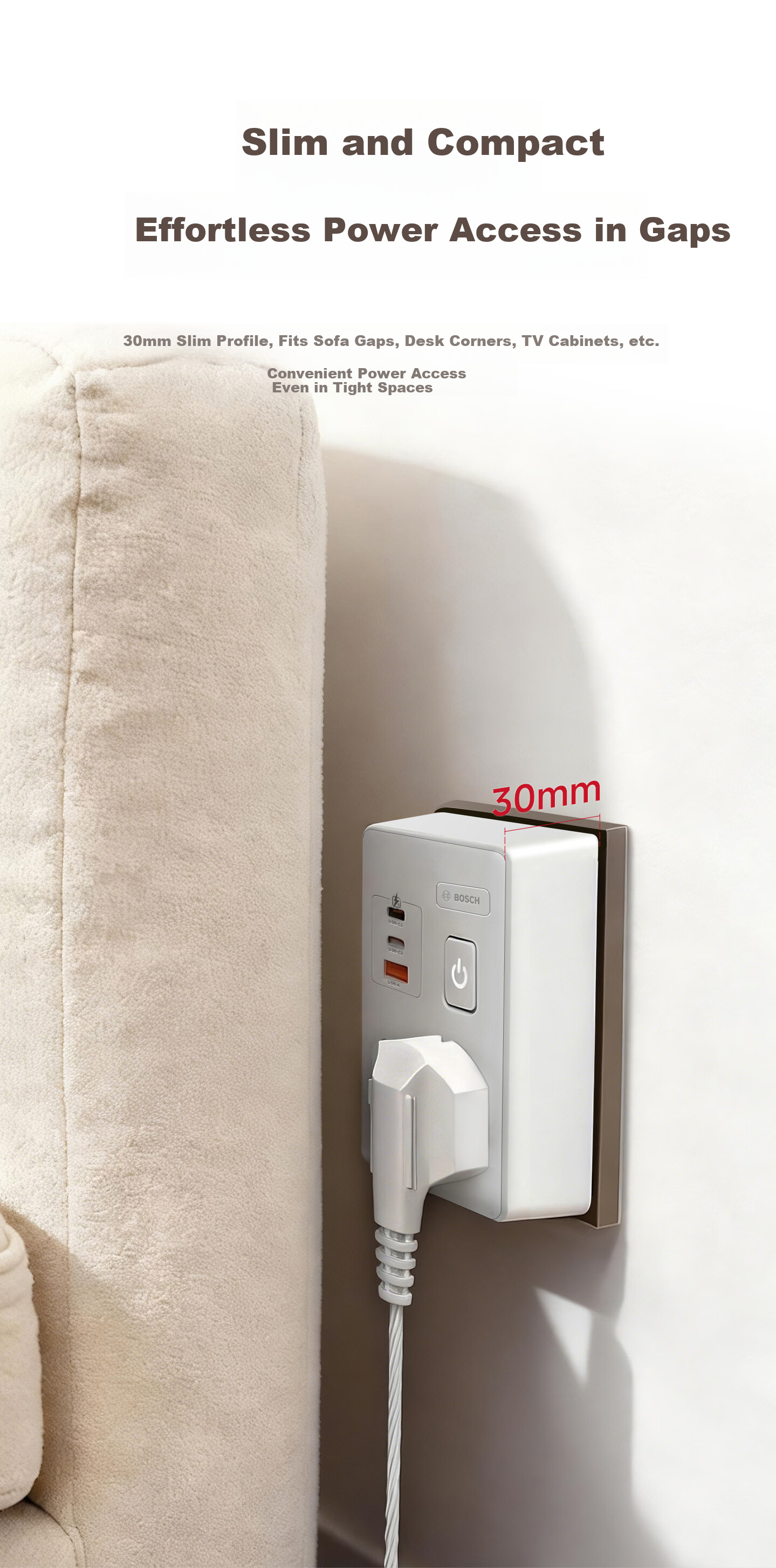BOSCH 20W Fast Charging 86-Type Socket Converter/Adapter USB+Type-C Socket Extension Multi-Port Power Strip Wireless Multifunctional Socket PS86-0201 9