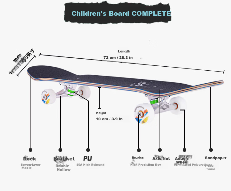 RMT Kids Professional Double Kick Skateboard Four-Wheel Short Board Beginner Boys Girls Toddler Children 4