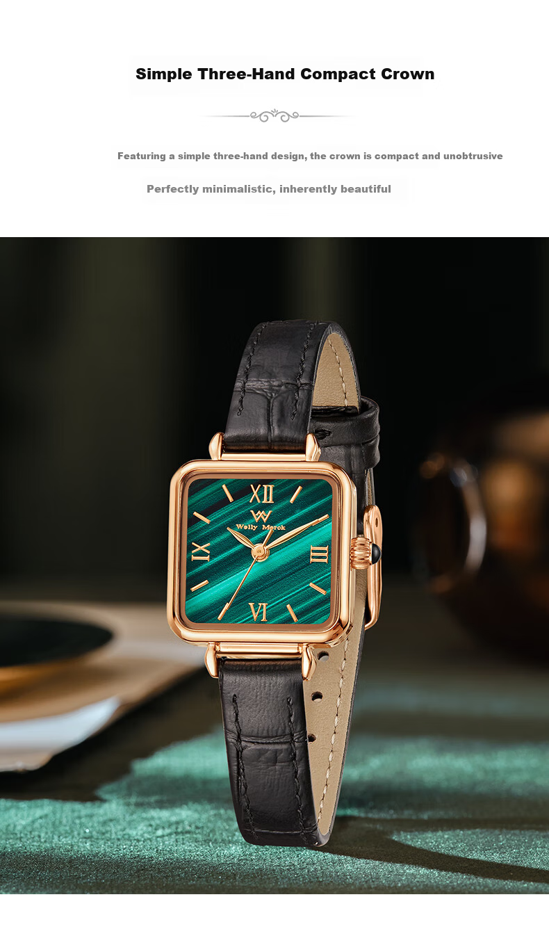 Welly Merck Women's Small Green Watch Square Minimalist Quartz Waterproof Birthday Gift for Her Qixi Festival 7