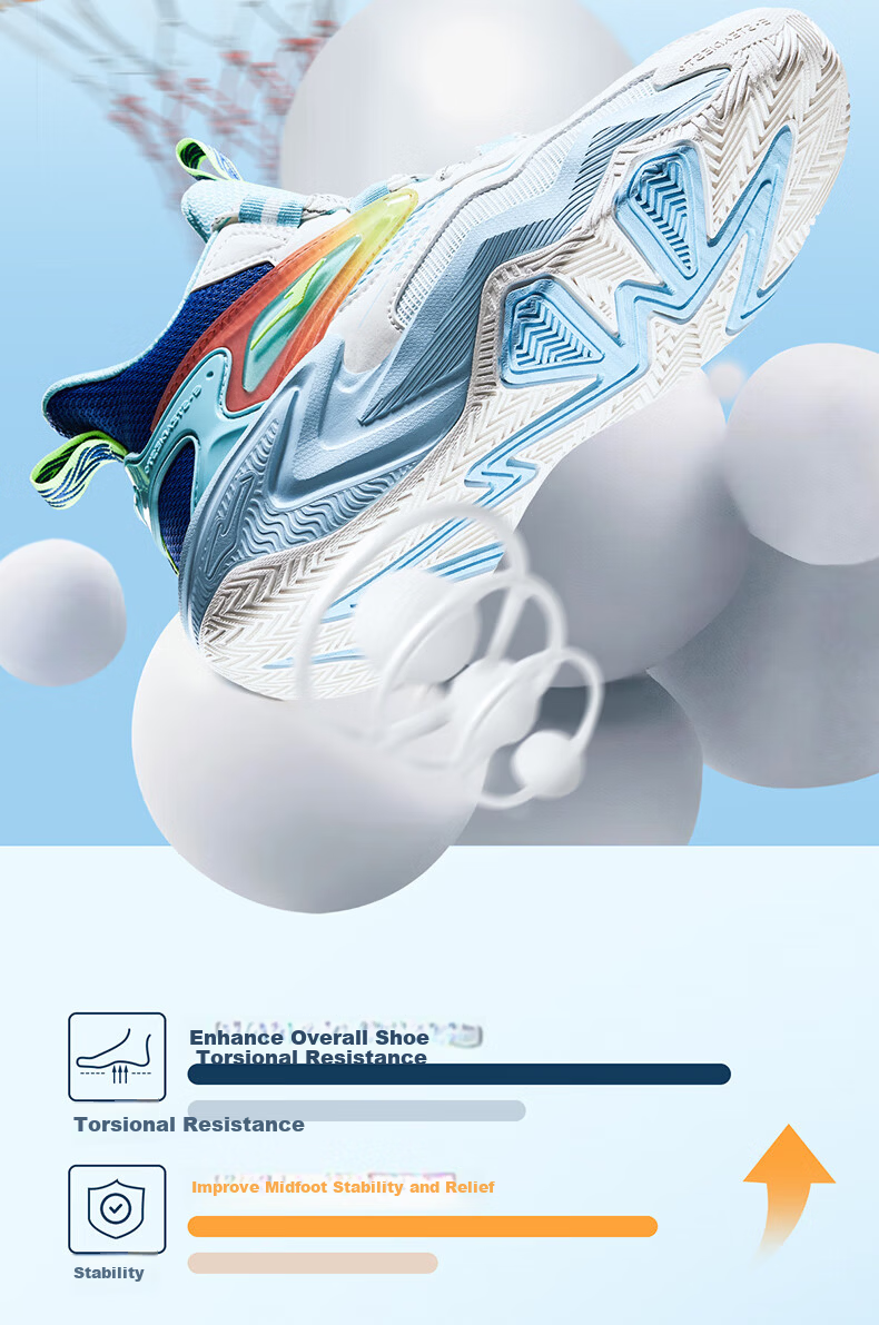 ERKE Kids Boys Basketball Shoes Mid-Childhood Lace-Up Cushioning Durable Sneakers Seaside Blue/Microcrystalline White Size 39 11
