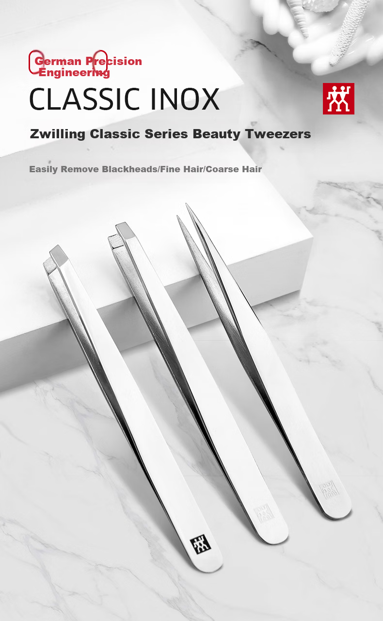 ZWILLING Flat Tip Eyebrow Tweezers Stainless Steel Anti-Slip Eyebrow Grooming Tool Beard Hair Removal Beauty Tool Germany 1