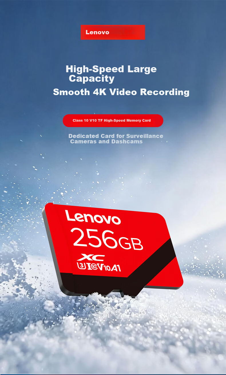 Lenovo 256GB TF (MicroSD) Memory Card A1 U3 V10 120MB/s Read Speed for Dash Cam, Action Camera, Drone, Surveillance Storage Card A02 1