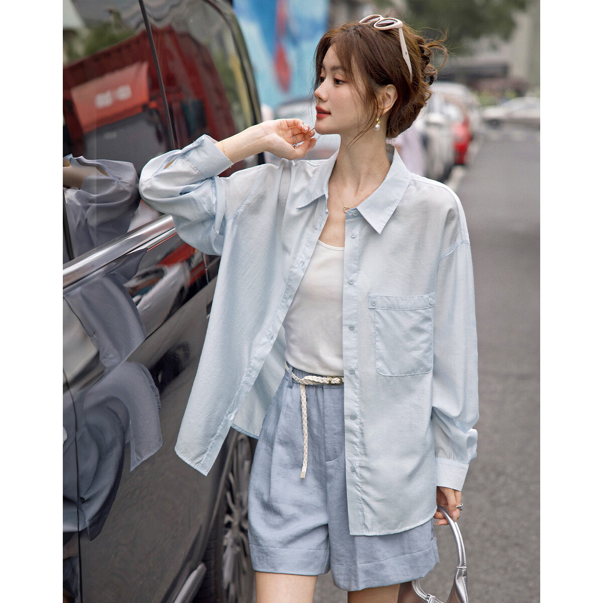 MT Intellectual Style Spring Korean Design Pocket Lapel Long Sleeve Loose Slimming Women's Shirt