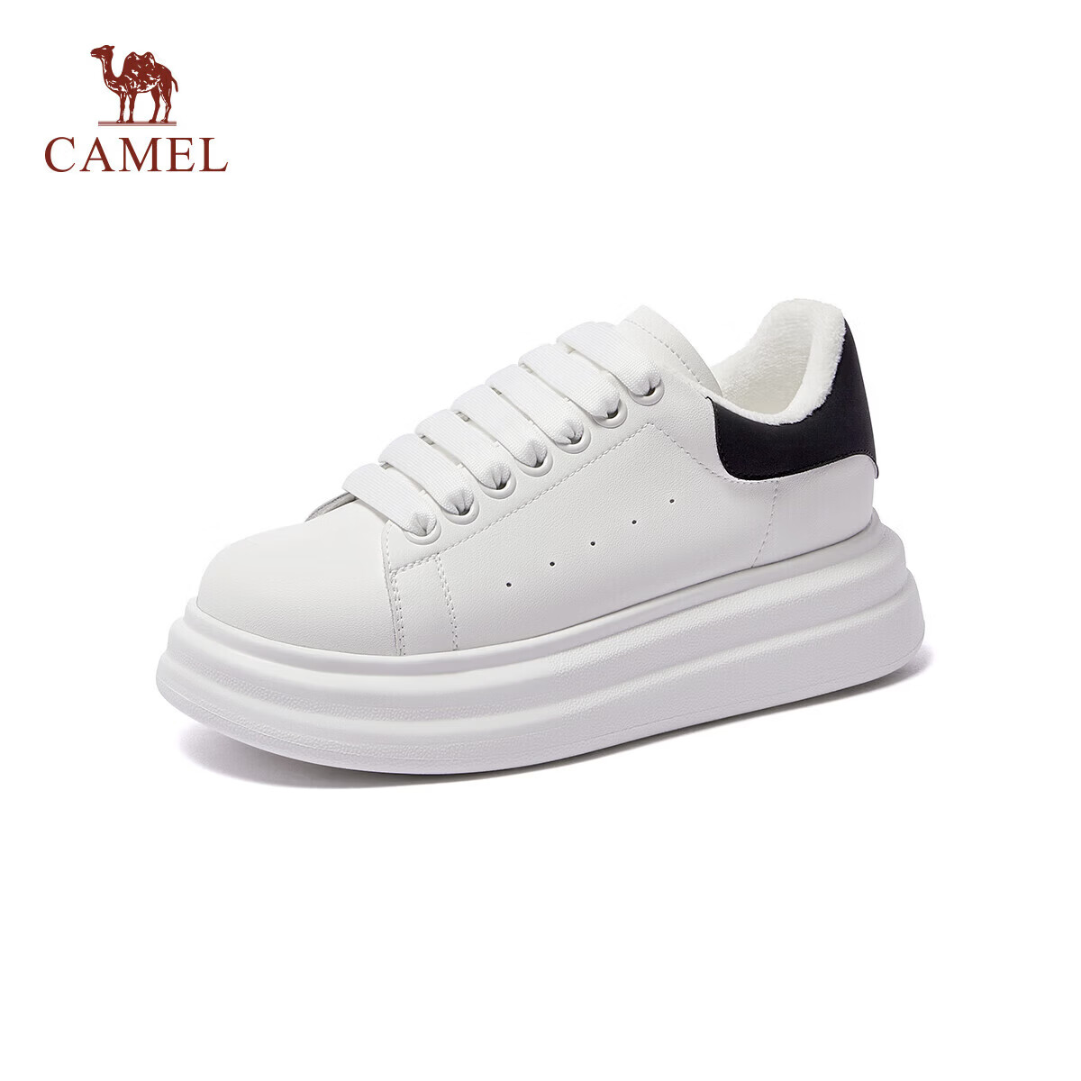 CAMEL Men's Casual Classic White Sneakers Thick Sole Height Increasing Shoes L15S548064 White/Black Size 43