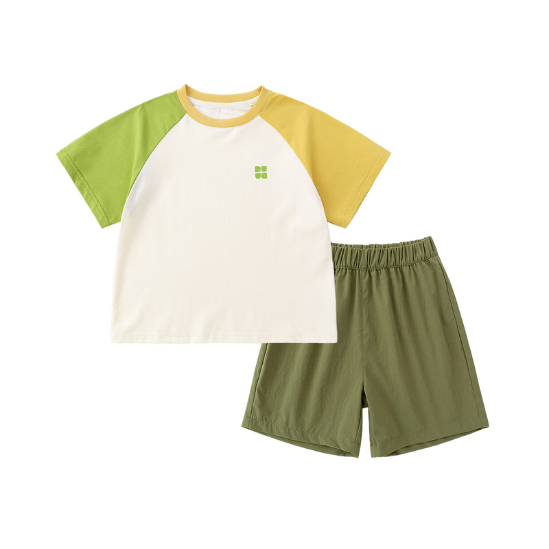 Dudu Kids Colorblock Summer Set Boys Two-Piece Sportswear Girls Short Sleeve T-Shirt and Shorts Cream White 110