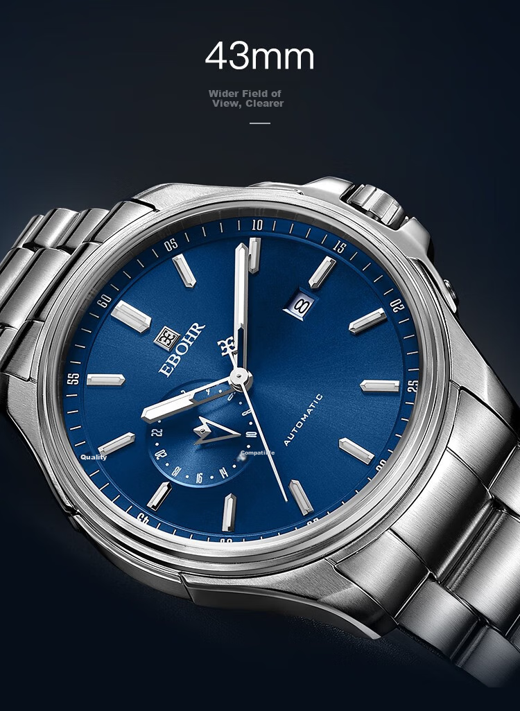 EBOHR Men's Automatic Mechanical Watch Fashion Calendar Stainless Steel Band Male Wristwatch New Year Valentine's Birthday Gift 3