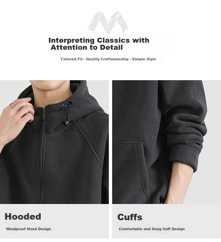 MARK FAIRWHALE Men's Winter Fleece Hooded Zip-up Sweatshirt Thick Warm Jacket Dark Gray XL 2