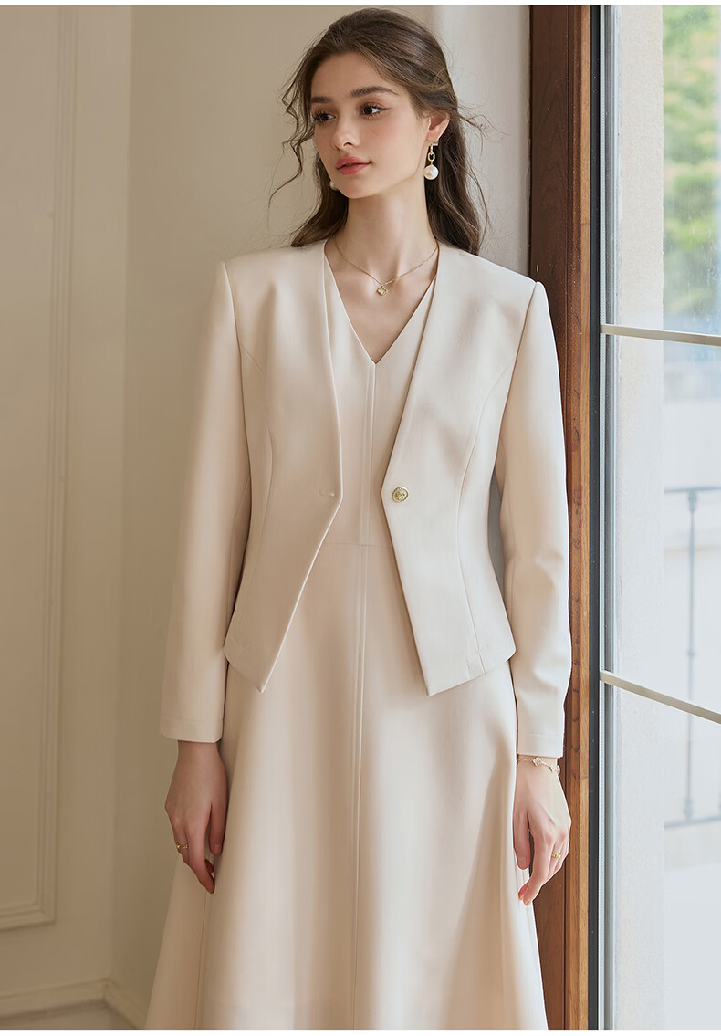 ROEYSHOUSE Women's Elegant Slim Fit Blazer Spring New Solid Color Commuter Suit 11646 Apricot S 21
