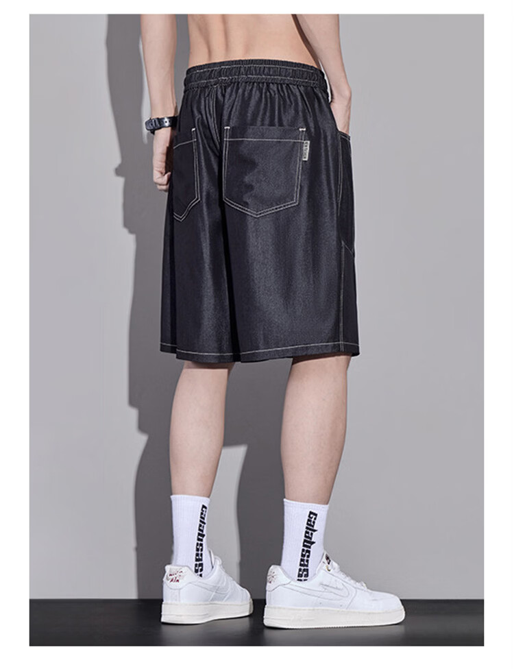 JEEP SPIRIT Men's Summer Loose Fit Blue Ice Silk Denim Shorts American Style Casual Mid-Length Pants M 4