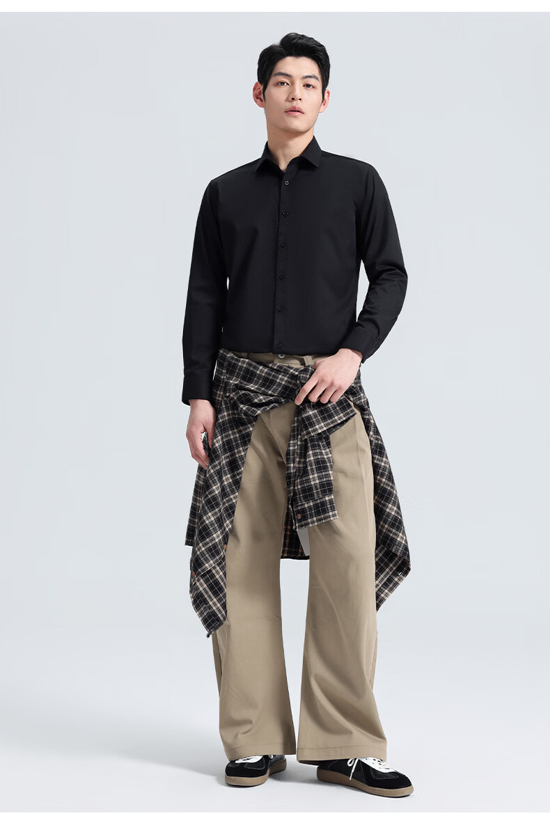 ROMON Men's Long Sleeve Shirt Spring and Autumn Business Bamboo Fiber Solid Color Work Shirt C301 20