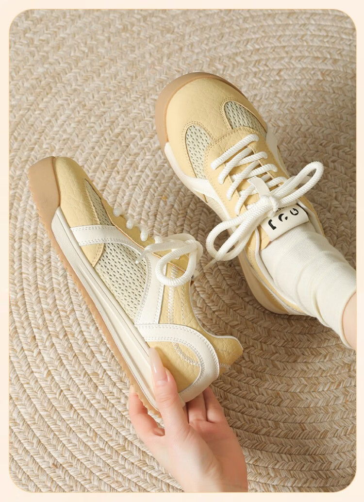 Zhuoshini Women's Thick Sole Derby Shoes Casual Breathable Mesh Sneakers Yellow Size 39 4