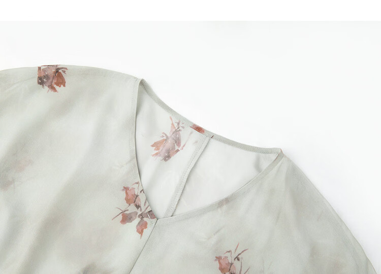 Demana Elegant Chiffon Fairy Spring Lightweight V-Neck Dress with Camisole, Printed Belt, Extended Length, Slim Fit Women's Dress 14