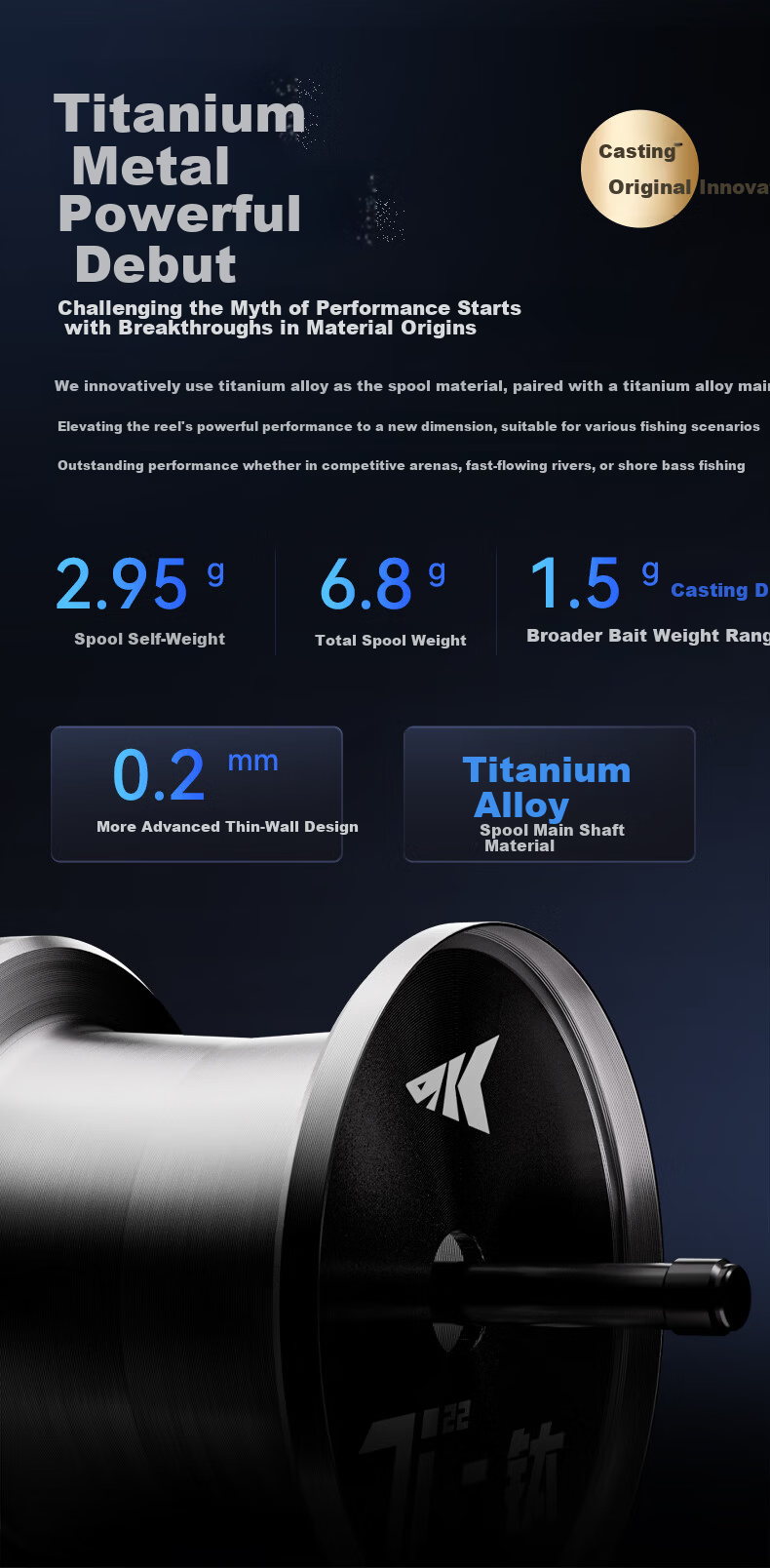 KastKing 2024 Kress Baitcasting Reel Magnesium Alloy Body Titanium Alloy Spool for Competitive Black Pit Fishing 9