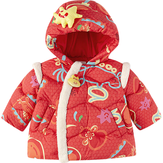 BALABALA Kids Down Jacket Boys Girls 2025 New Spring Festival Red Baby Coat Thickened National Style