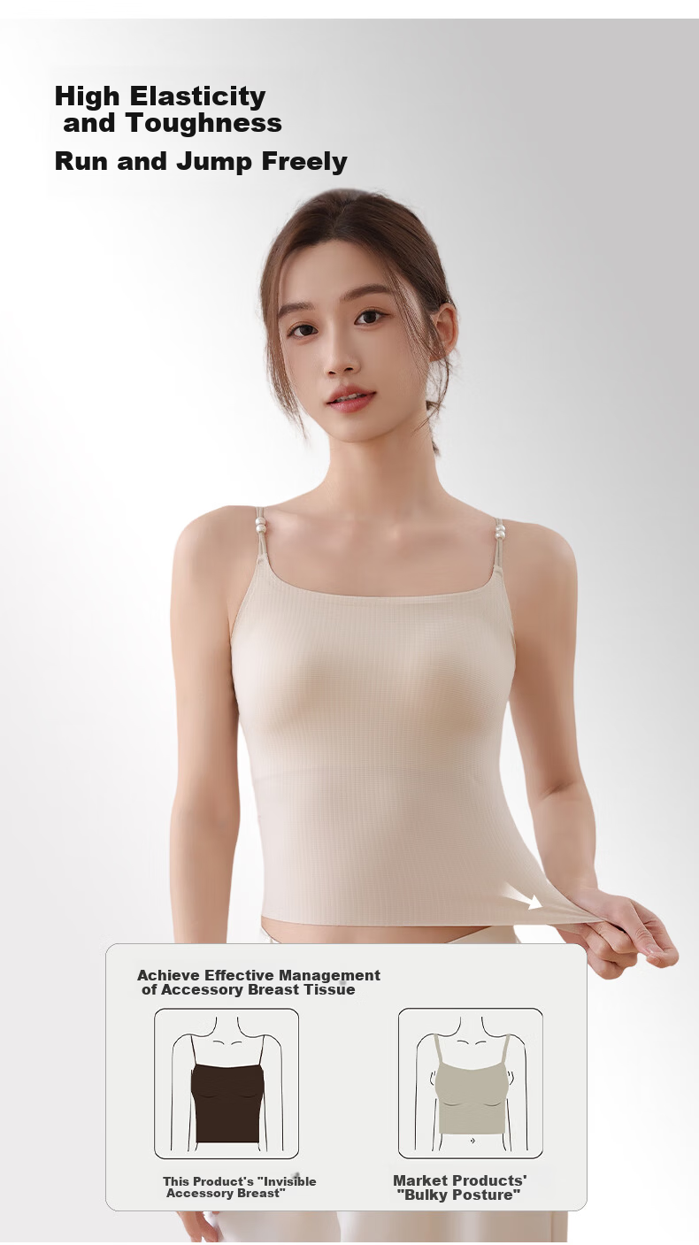 Herbal Original Color Women's Camisole Vest with Invisible Seamless Bra, Light Thin Pearl Thin Straps, Padded Base Layer, Beautiful Back Vest for All Seasons 5