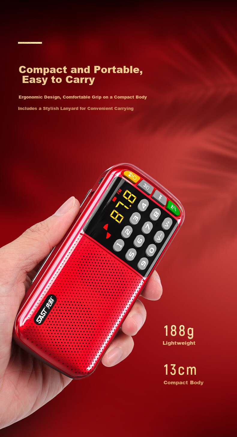 SAST N28 Portable Mini Radio for Elderly, Rechargeable Card Player, FM Broadcast, Music Player, Semiconductor Opera Player, Rose Gold + 8GB Memory Card 9