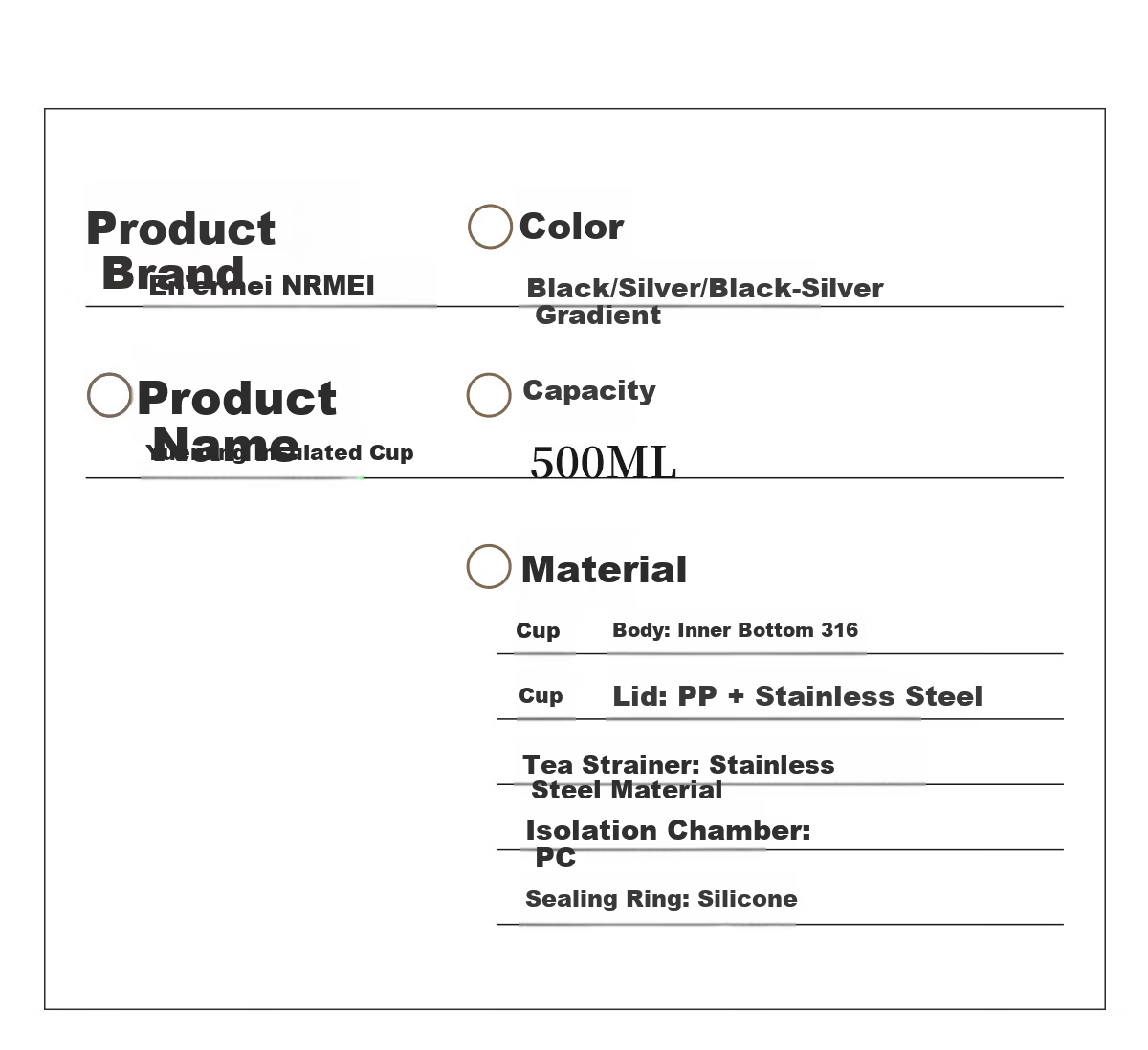 NRMEi Insulated Tea Separation Smart Water Bottle 316 Stainless Steel Men's Business Office Car Travel Gift Cup 27