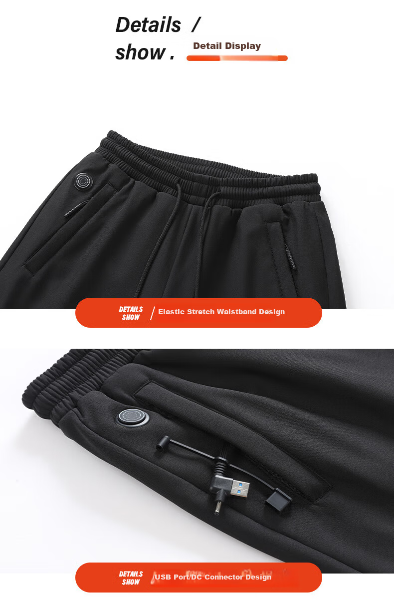 Zhugu Electric Heated Pants Rechargeable Unisex Full-Body Heating Black Technology Thermal Pants Outdoor Cold-Resistant Cycling Pants Smart Temperature Control Electric Cotton Pants Black with 2W Powe 15
