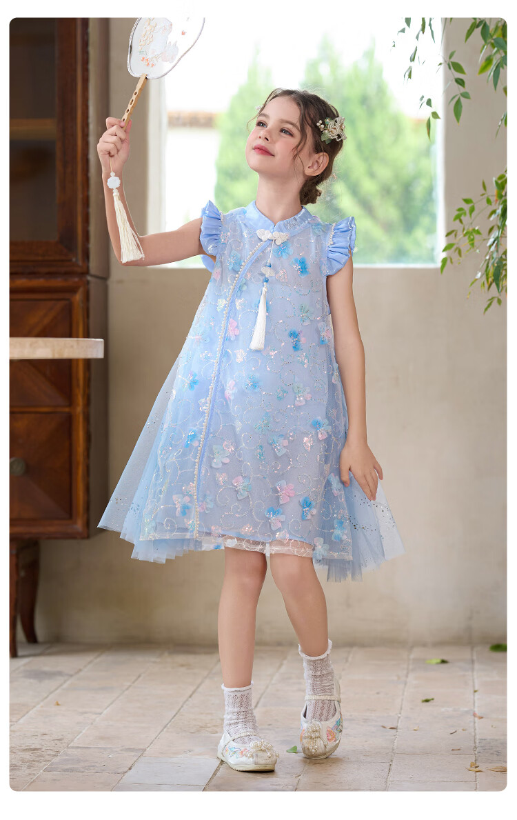 Disney Elsa Princess Dress Girls 2026 New Summer Children's Performance Costume New Chinese Style Qipao Hanfu Dress 10