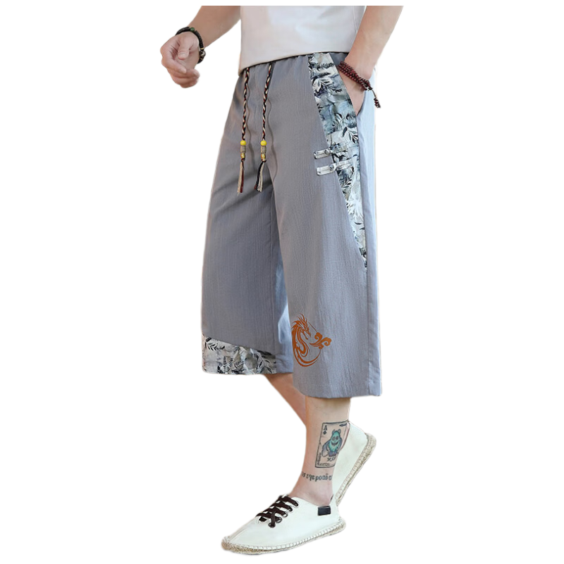 Songxier Chinese Style Men's Summer Thin Seven-Point Shorts New Chinese Style Ice Silk Cool National Trend Loose Casual Harem Pants