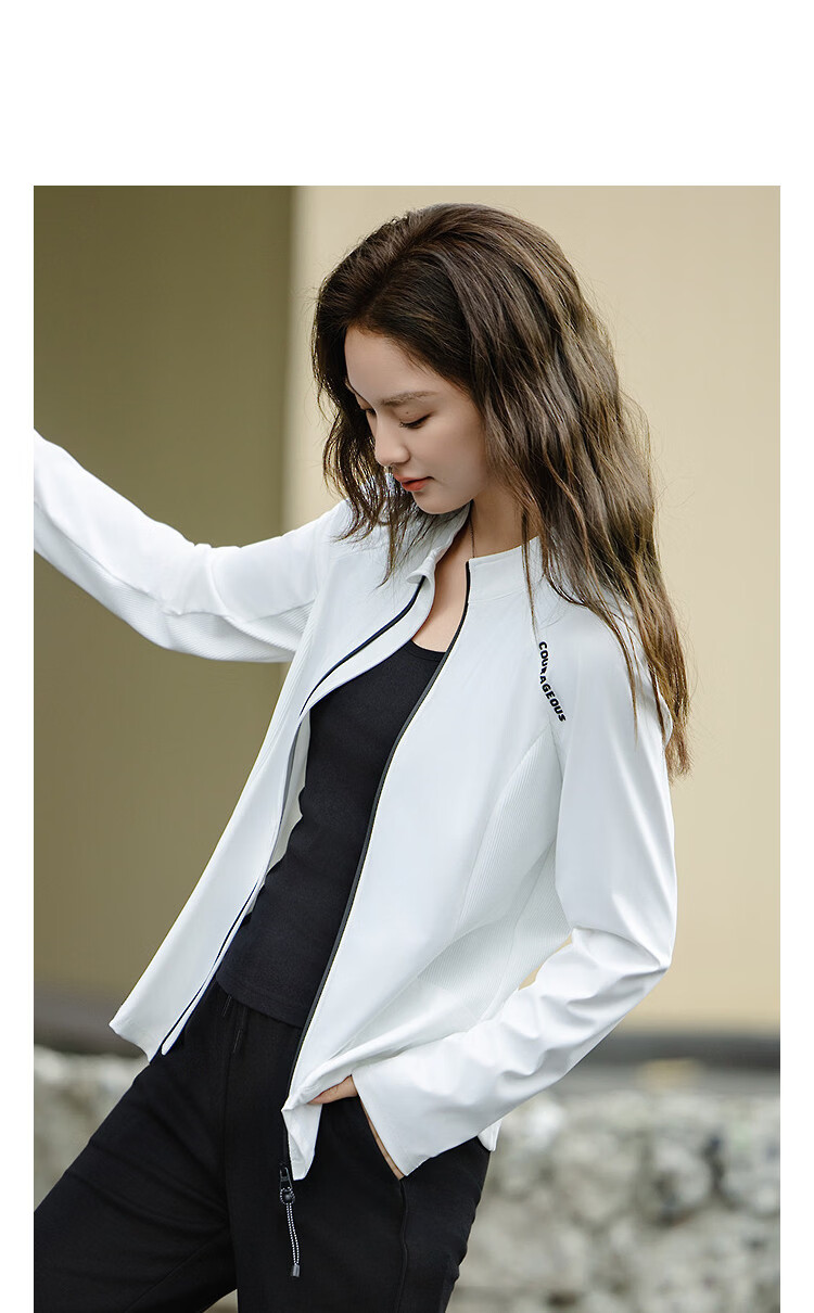 Demana Women's Slim Fit Spring Outdoor Windbreaker with Stand Collar and Color-Block Print, UPF50+ UV Protection 10
