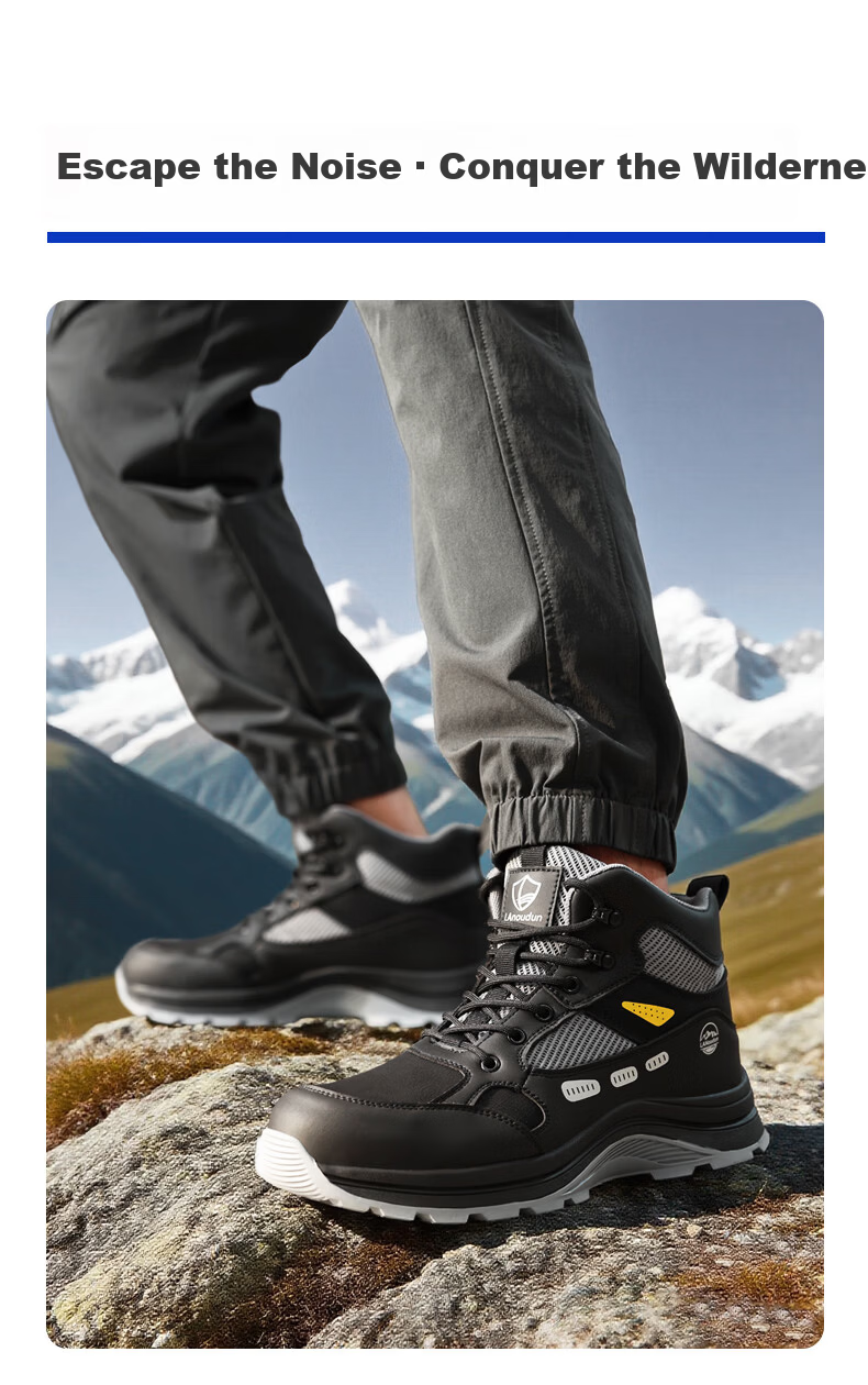 BlueOwl Shield Men's High-Top Lightweight Soft Sole Slip-Resistant Steel Toe Cap Anti-Smash Puncture-Resistant Safety Work Shoes D290 Size 43 12