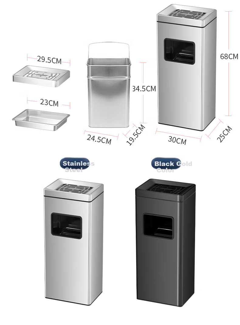 Supercloud Stainless Steel 16L Ashtray Trash Can Commercial Vertical Smoking Extinguishing Garbage Bin with Ashtray for Hotel Lobby 12