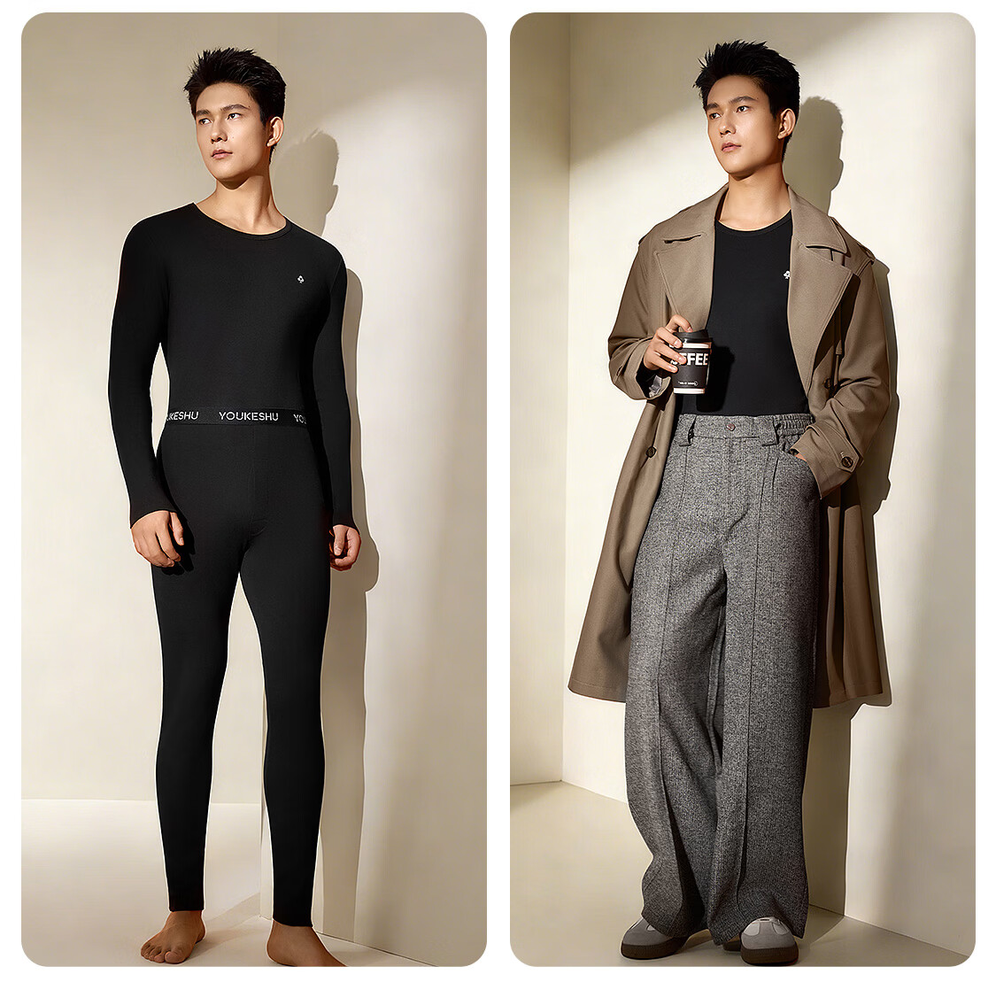 Youkeshu A-Class 100% Cotton Men's Thermal Underwear Set Autumn Winter Pure Cotton Antibacterial Warm Long Johns 10A 17