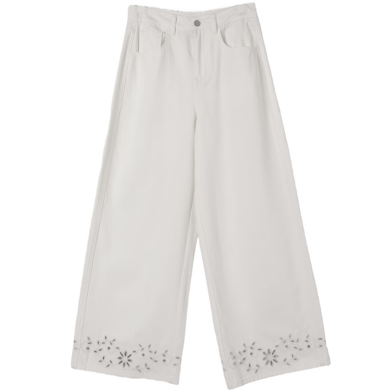 Demana [Cloud Feel Lyocell Cotton] Summer Commuter Style Hollow Embroidered Straight Loose High-Waist Slimming Women's Jeans