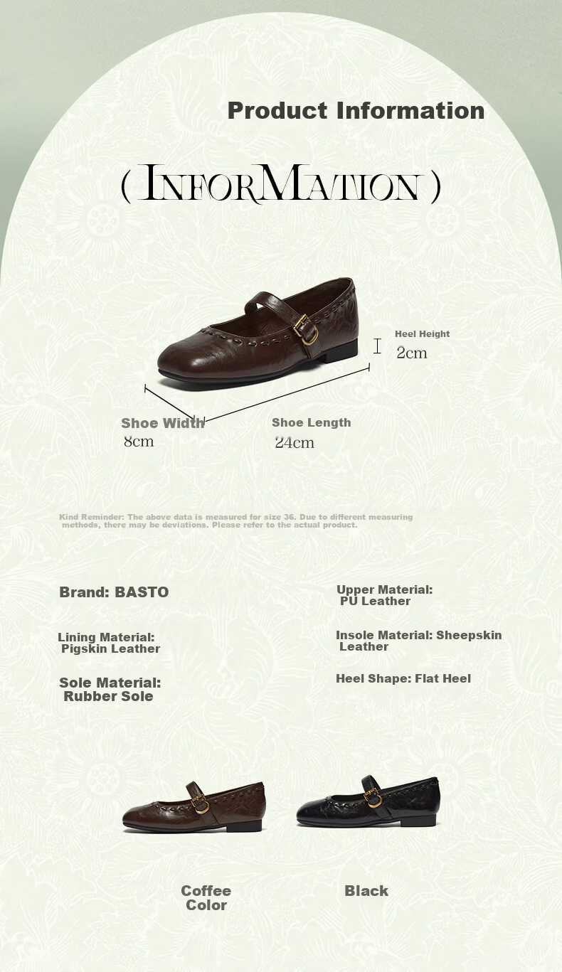BASTO Zhang Xiaowan Spring 2026 Mary Jane Small Leather Shoes Women's Flats F0111AQ6 Coffee Color Size 39 7