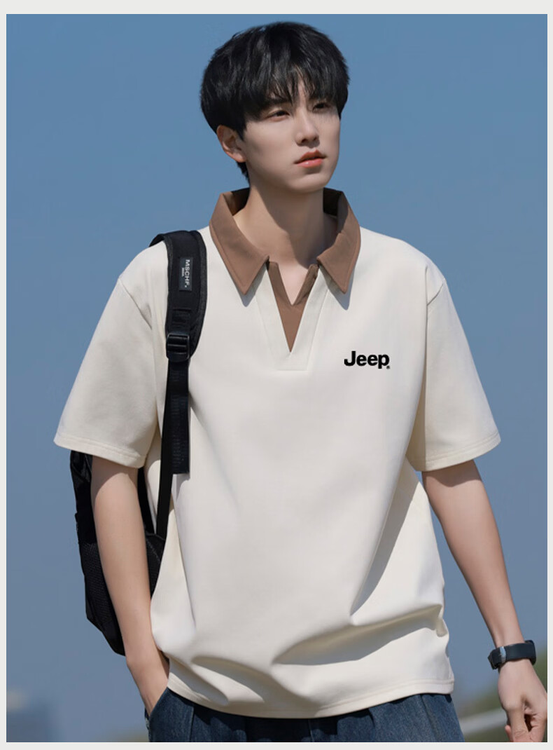 JEEP Men's Summer New Ice Silk Casual Fake Two-Piece Short Sleeve Polo Shirt 15