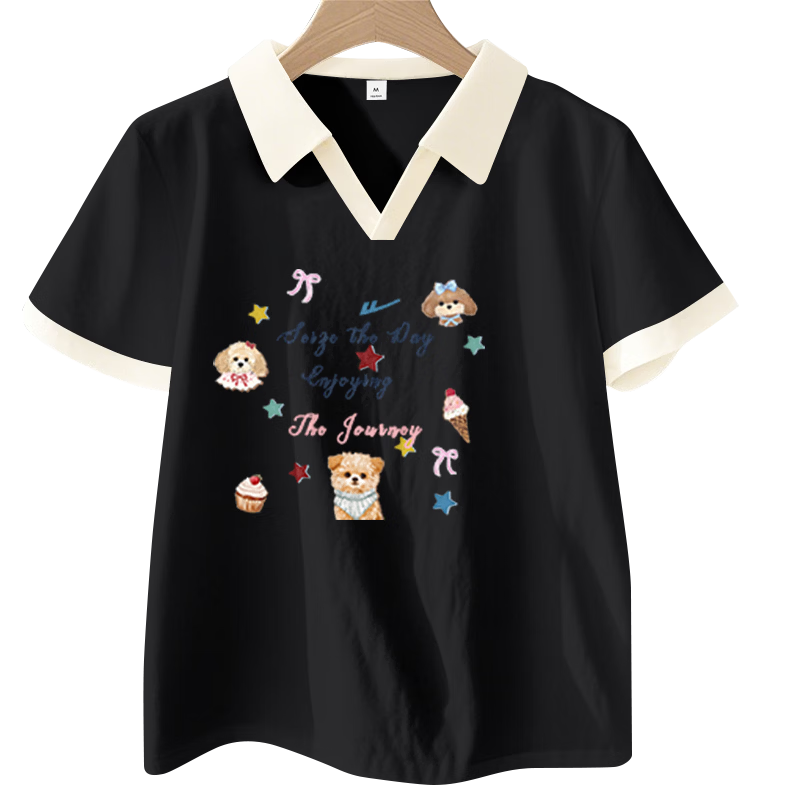 Warrior College Style Contrast Collar Cotton Short Sleeve T-Shirt Women 2026 New Fresh Casual Versatile Student Top