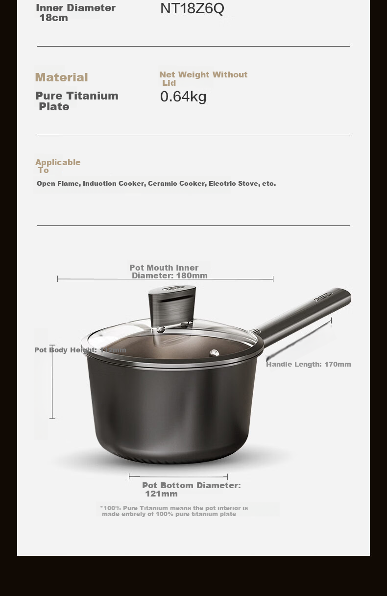 ASD Pure Titanium 0-Fluorine Coating Non-Stick Milk Pot Baby Food Cooking Small Milk Pot Gas and Induction Cooker Compatible NT18Z6Q 10