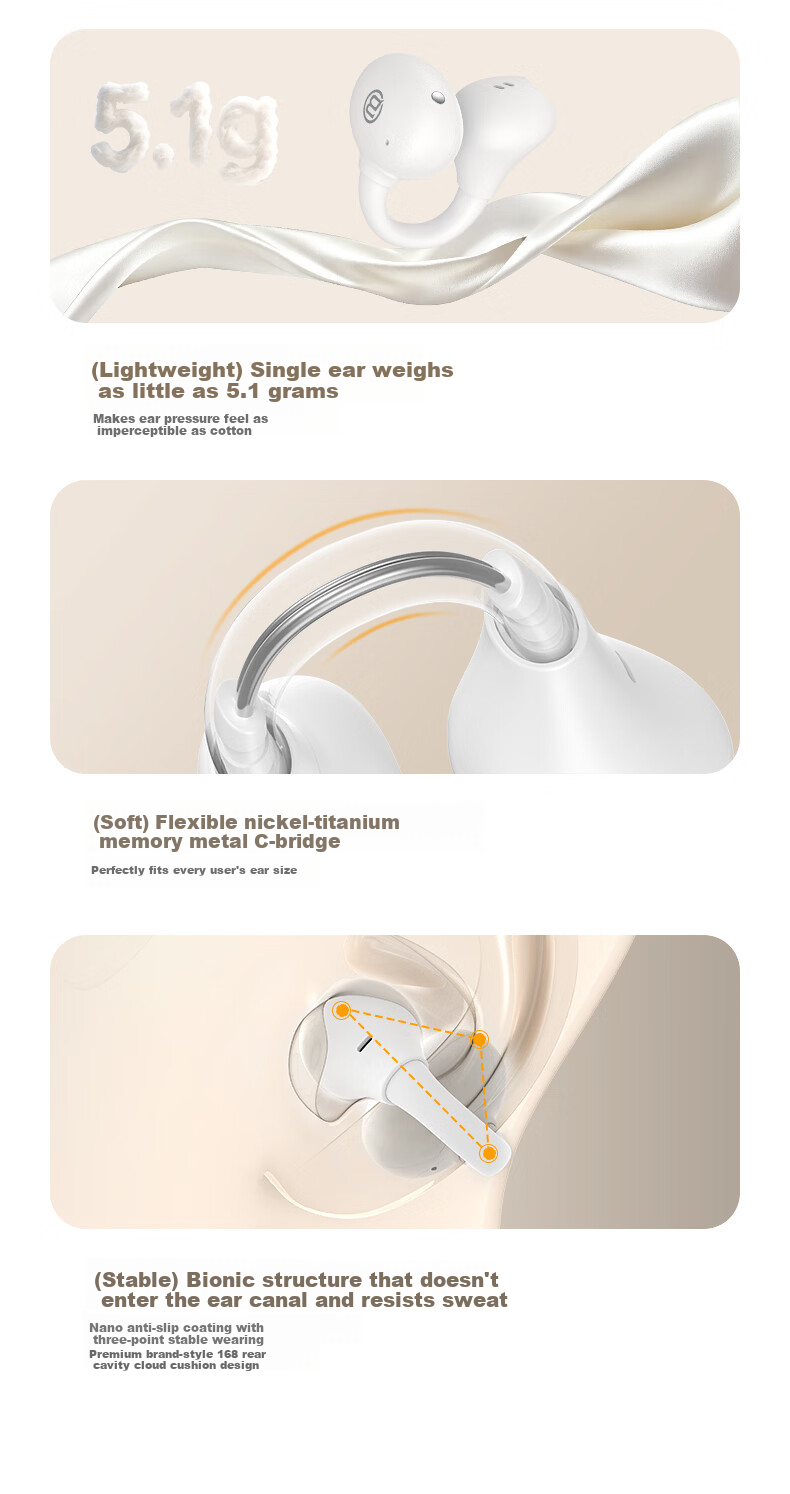 BUGANI Fit B17 Clip-On Bluetooth Earphones Open Wireless Non-In-Ear AI Simultaneous Translation Noise Cancelling Running Sports Music Gaming E-Sports Call Noise Reduction Black 8