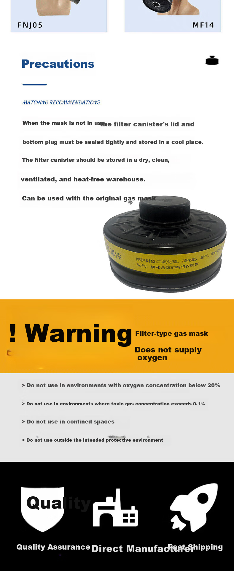 Hulidun Level 2 Gas Filter Canister for Masks CO Organic Gas Protection Canister Models 1/3/4/5/7/8 5