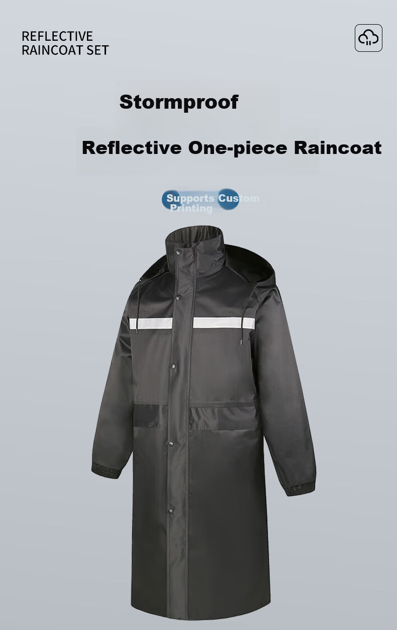 Caiyile Long Raincoat Adult Heavy Rain Flood Outdoor Construction Safety Reflective Work Rain Poncho Long Black 3XL 1