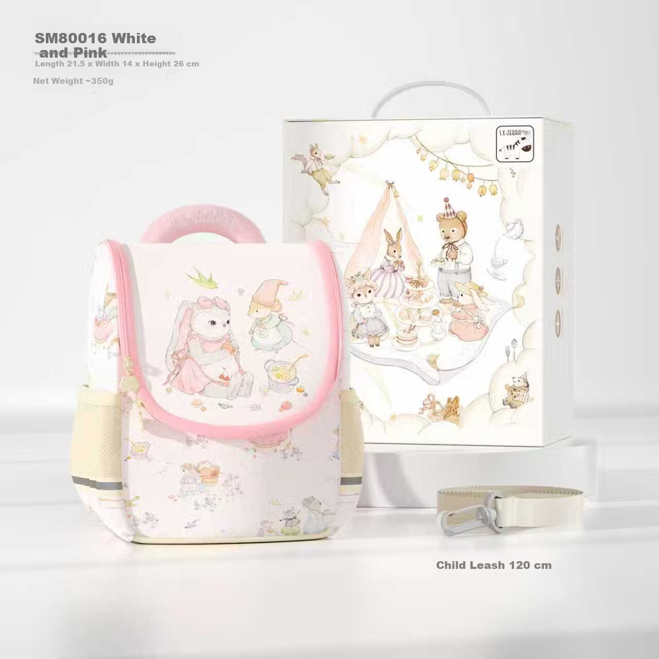 S.X-ZEBRA Kids Kindergarten Backpack Boys Girls Baby Lightweight Cute School Bag White Pink