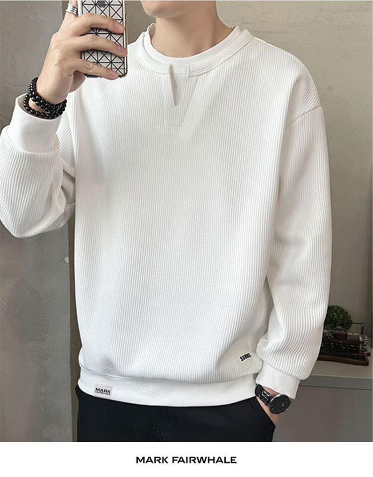 MARK FAIRWHALE Men's Sweatshirt Spring and Autumn Trendy Casual Two-in-One Long Sleeve T-Shirt Jacket Apricot M 11